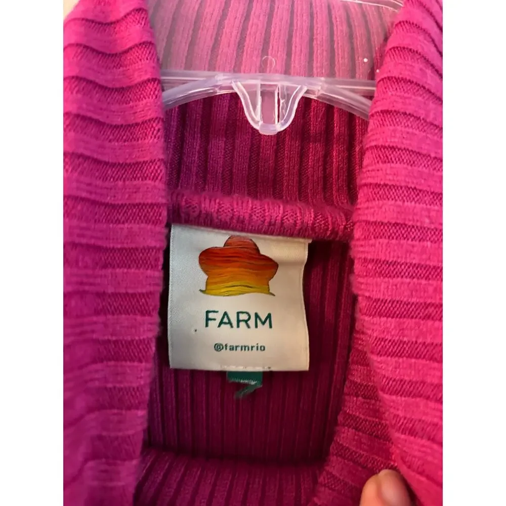 Farm Rio Ribbed Knit Turtle Neck Long Sleeve Sweater Raspberry Pink Size XS - Picture 6 of 7